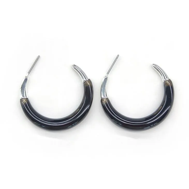 Navy Marble Resin Hoop Eyrnalokkar